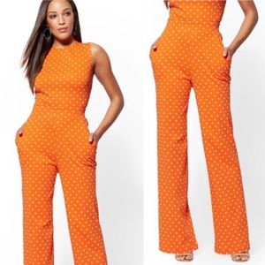 Orange and white Polka Dot Jumpsuit with Back Out